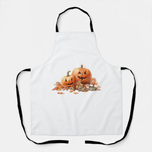 Watercolor Halloween Pumpkins with Autumn Leaves O Apron