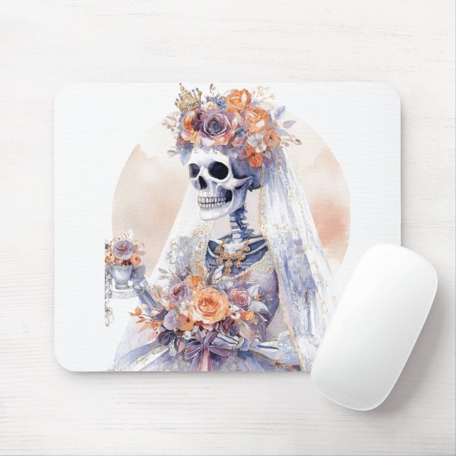 Watercolor Halloween Skeleton Mousepad (With Mouse)