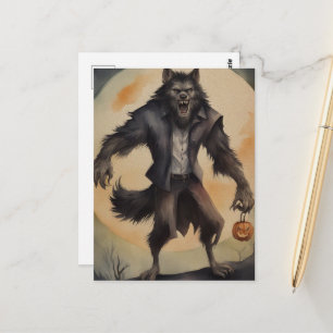 Watercolor Halloween Werewolf Postcard