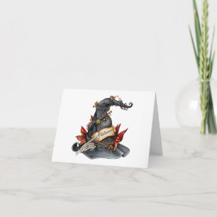 Watercolor Halloween Witch Hat and Decorations Card