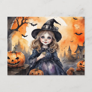 Watercolor Halloween Witch Holiday Postcard