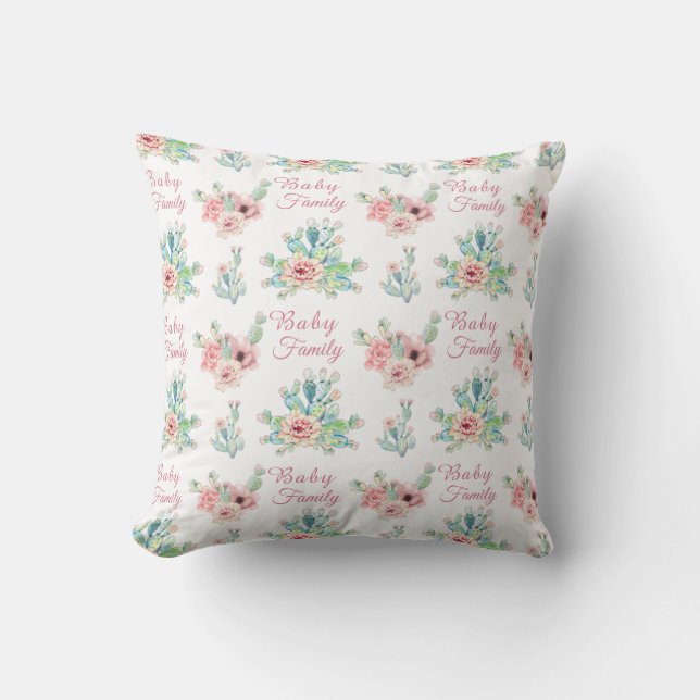 Watercolor Hand Draw Exotic Cacti Set Cushion (Front)