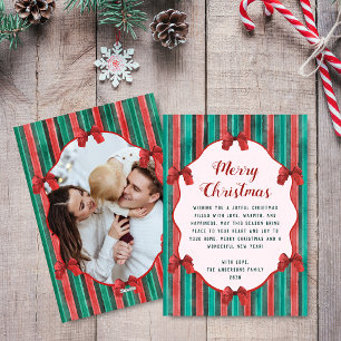 Watercolor Hand Drawn Bows Stripes Christmas Photo Holiday Card