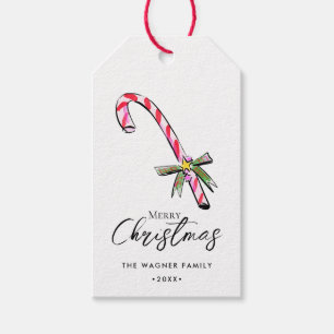 Watercolor Hand Drawn Christmas Candy Cane Gift Tags