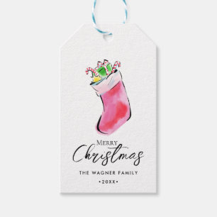 Watercolor Hand Drawn Christmas Stocking Gift Tags