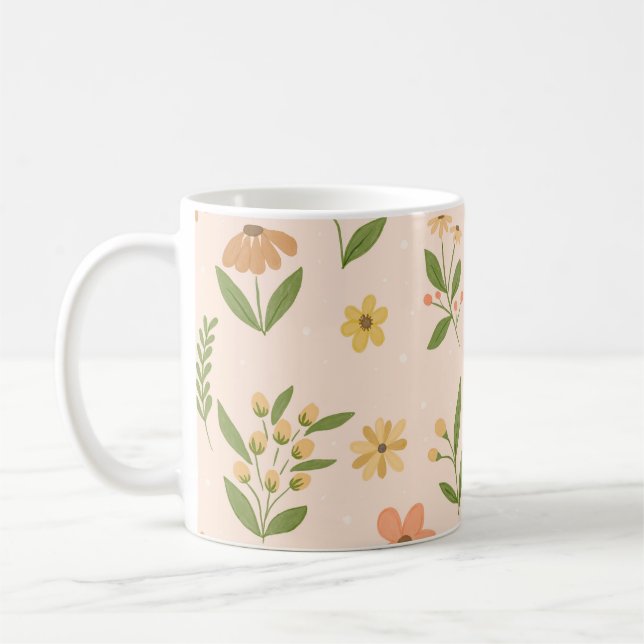 Watercolor Hand-Drawn Colorful Botanical Seamless  Coffee Mug (Left)