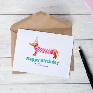 Watercolor Hand-Drawn Dachshund Dog Birthday Card