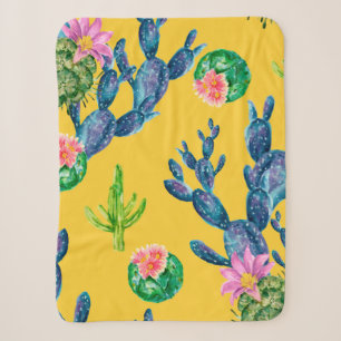 Watercolor hand drawn illustration with cactus and sherpa blanket
