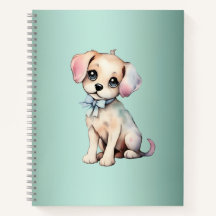Watercolor Hand Drawn Puppy With Powder Blue Bow