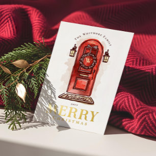 Watercolor Hand Drawn Red Door Christmas Wreath