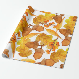 watercolor hand drawn seamless pattern of autumn f wrapping paper