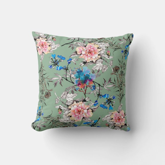 Watercolor hand drawn seamless pattern with beauti cushion (Front)