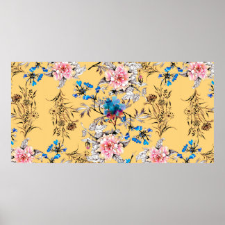 Watercolor hand drawn seamless pattern with beauti poster