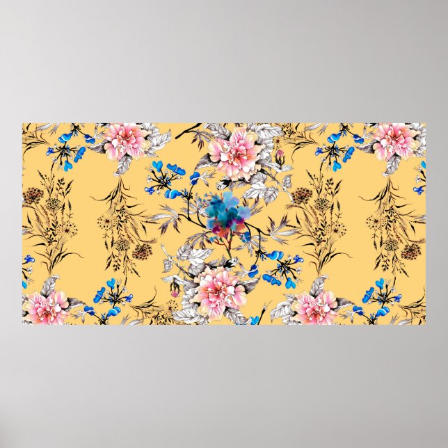 Watercolor hand drawn seamless pattern with beauti poster (Front)