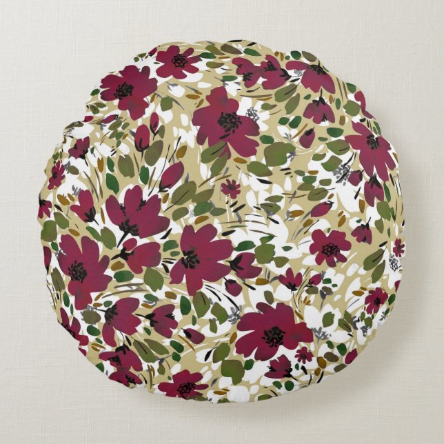 Watercolor hand drawn seamless pattern with beauti round cushion (Front)