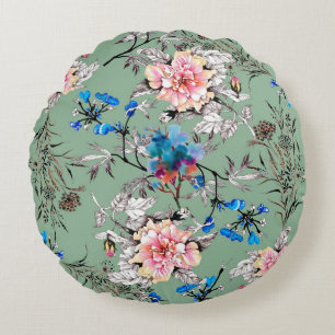 Watercolor hand drawn seamless pattern with beauti round cushion