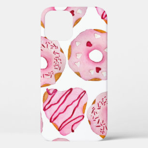 Watercolor hand drawn seamless pattern with pink s iPhone 12 case