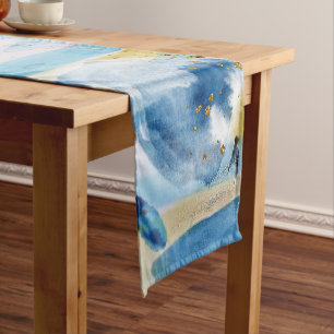 Watercolor hand paint abstract art short table runner