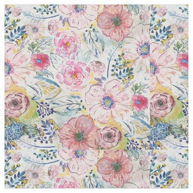 Watercolor hand paint floral design fabric (Close Up)
