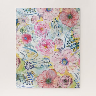 Watercolor hand paint floral design jigsaw puzzle