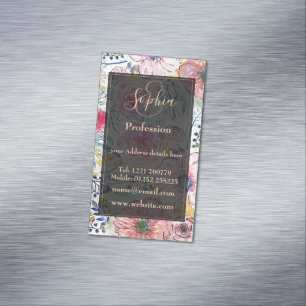Watercolor hand paint floral design magnetic business card