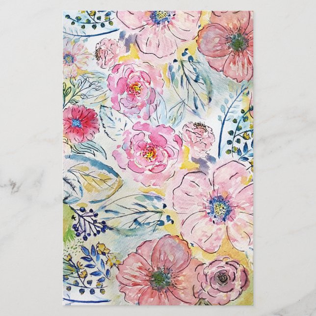 Watercolor hand paint floral design stationery (Front)