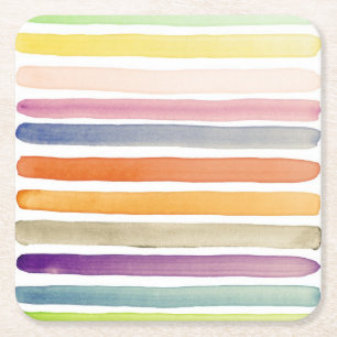 Watercolor hand painted brush strokes, banners. square paper coaster