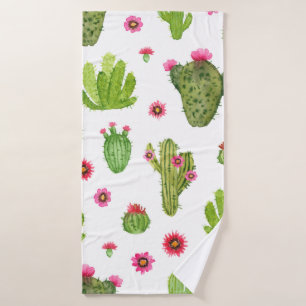Watercolor hand painted cactus seamless pattern bath towel