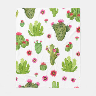 Watercolor hand painted cactus seamless pattern fleece blanket
