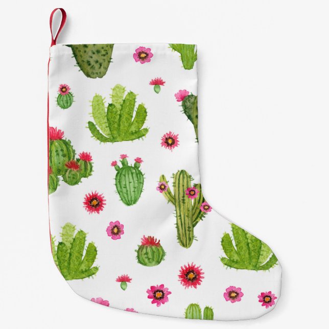 Watercolor hand painted cactus seamless pattern small christmas stocking (Front)