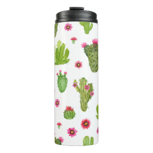 Watercolor hand painted cactus seamless pattern thermal tumbler