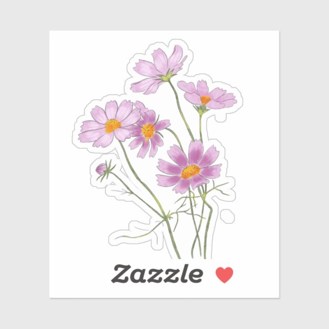 Watercolor Hand-painted Elegant Pink Cosmos  (Sheet)