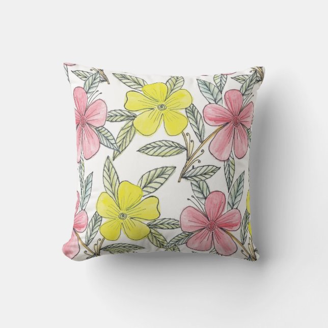 watercolor hand painted flower pillow (Front)
