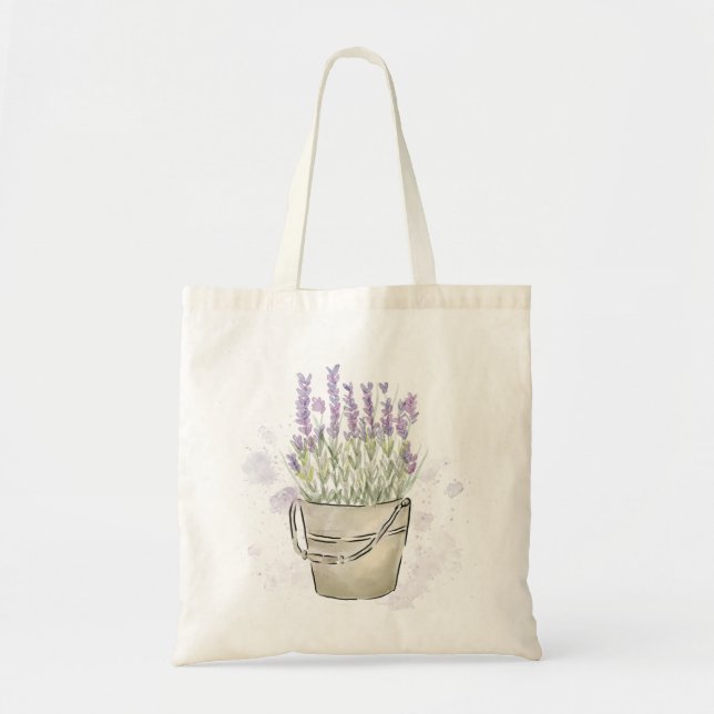 Watercolor Hand-painted Lavender Pot Tote Bag (Front)