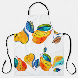 Watercolor hand painted pears in seamless border.  apron