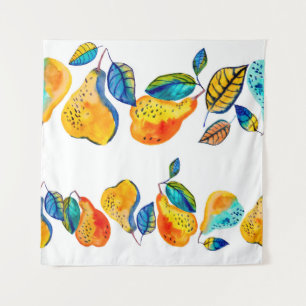 Watercolor hand painted pears in seamless border.  tapestry