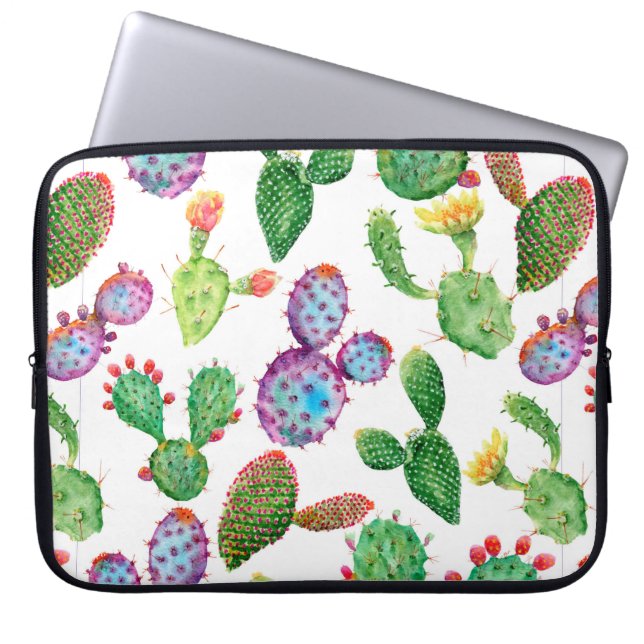Watercolor hand painted tropical cactus. Seamless  Laptop Sleeve (Front)