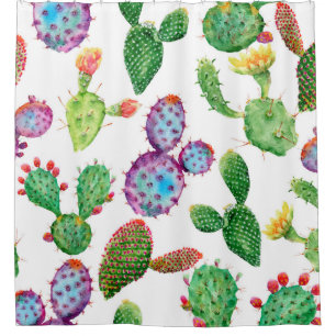 Watercolor hand painted tropical cactus. Seamless  Shower Curtain