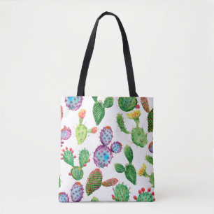 Watercolor hand painted tropical cactus. Seamless  Tote Bag
