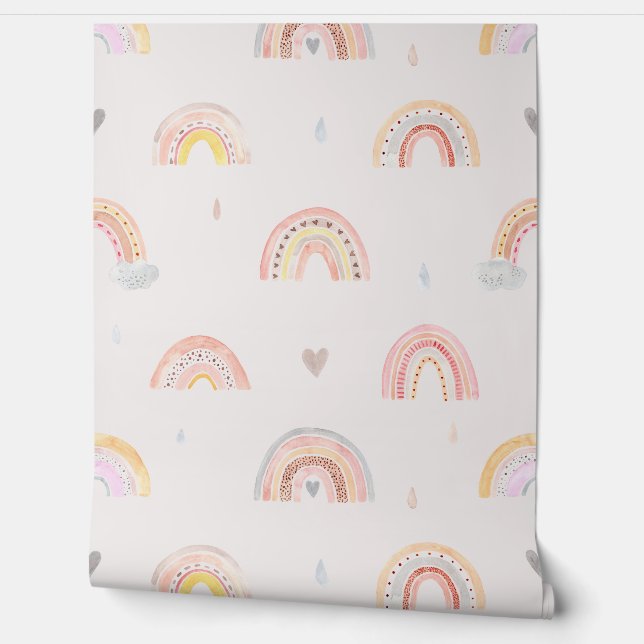 Watercolor handpainted cute rainbows wallpaper (Unrolling)