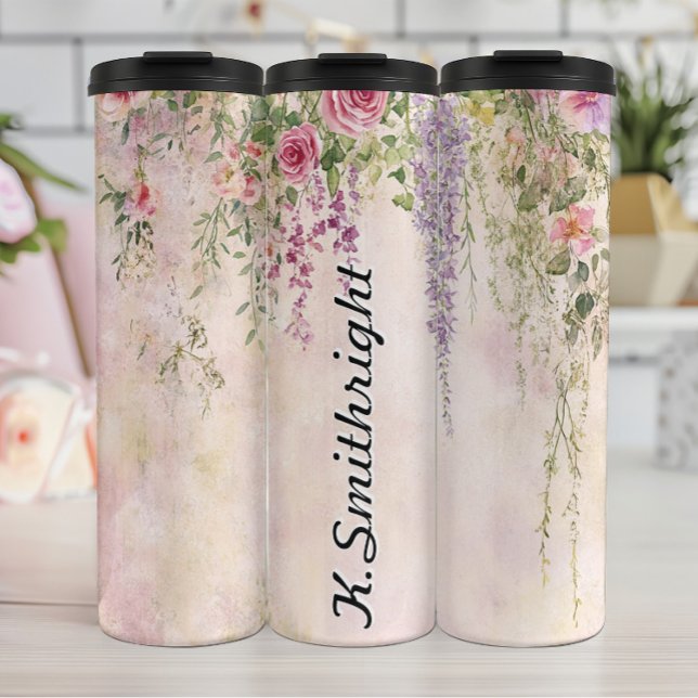 Watercolor Hanging Flowers with Roses Thermal Tumbler (Creator Uploaded)