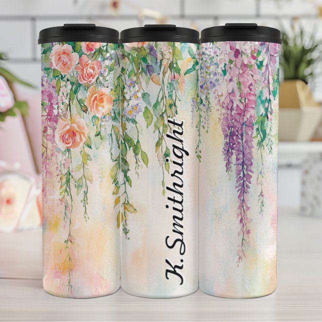 Watercolor Hanging Flowers with Roses Thermal Tumbler (Creator Uploaded)
