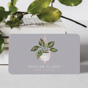 Watercolor Hanging Plant Basket Home Staging Business Card