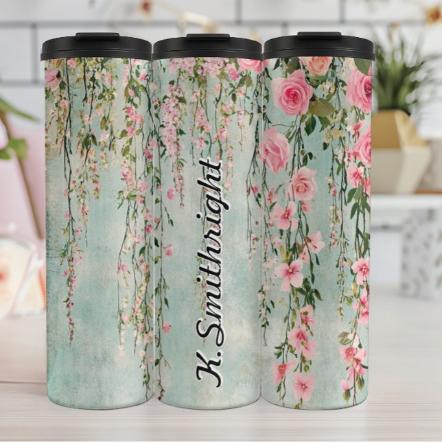 Watercolor Hanging Plants with Roses Thermal Tumbler (Creator Uploaded)