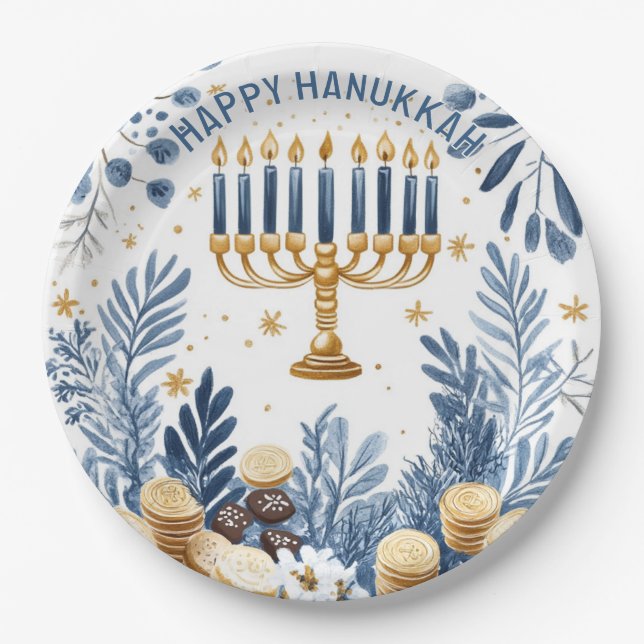 Watercolor Hanukkah Celebration  Paper Plate (Front)