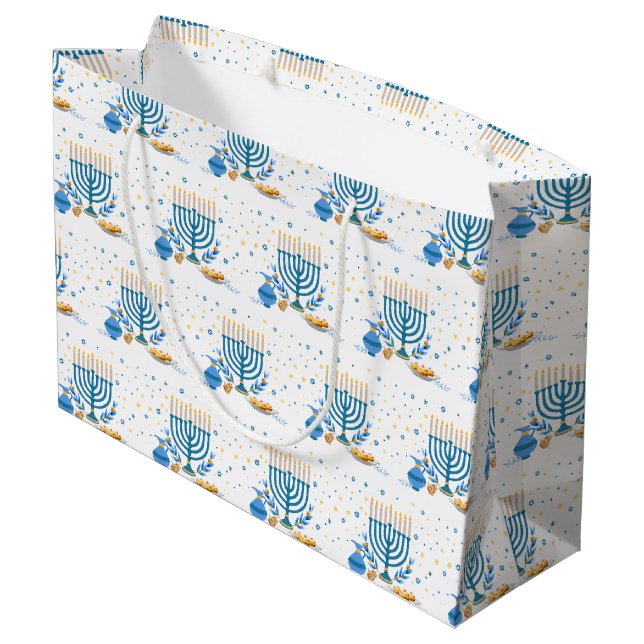 Watercolor Hanukkah Holiday Large Gift Bag (Back Angled)