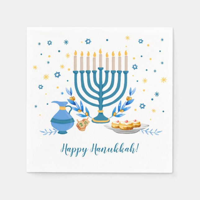 Watercolor Hanukkah Holiday Napkin (Front)