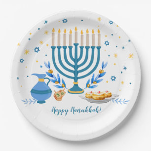 Watercolor Hanukkah Holiday Paper Plate