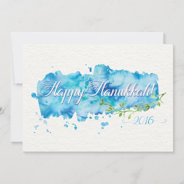 Watercolor Hanukkah Photo Greeting Card. Holiday Card (Front)