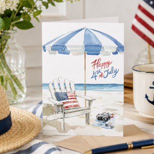 Watercolor Happy 4th of July Beach Scene Blank Holiday Card
